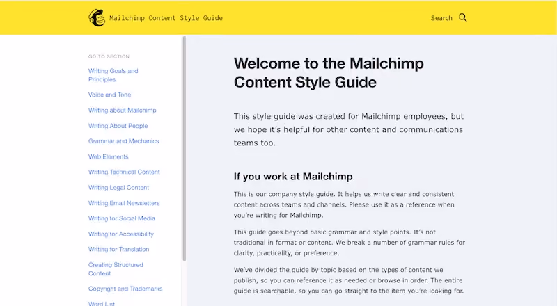 Mailchimp's content style guide