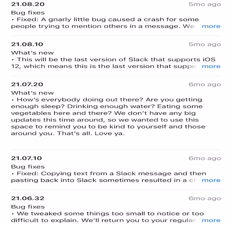 Slack advertising its bug fixes and new features to its app