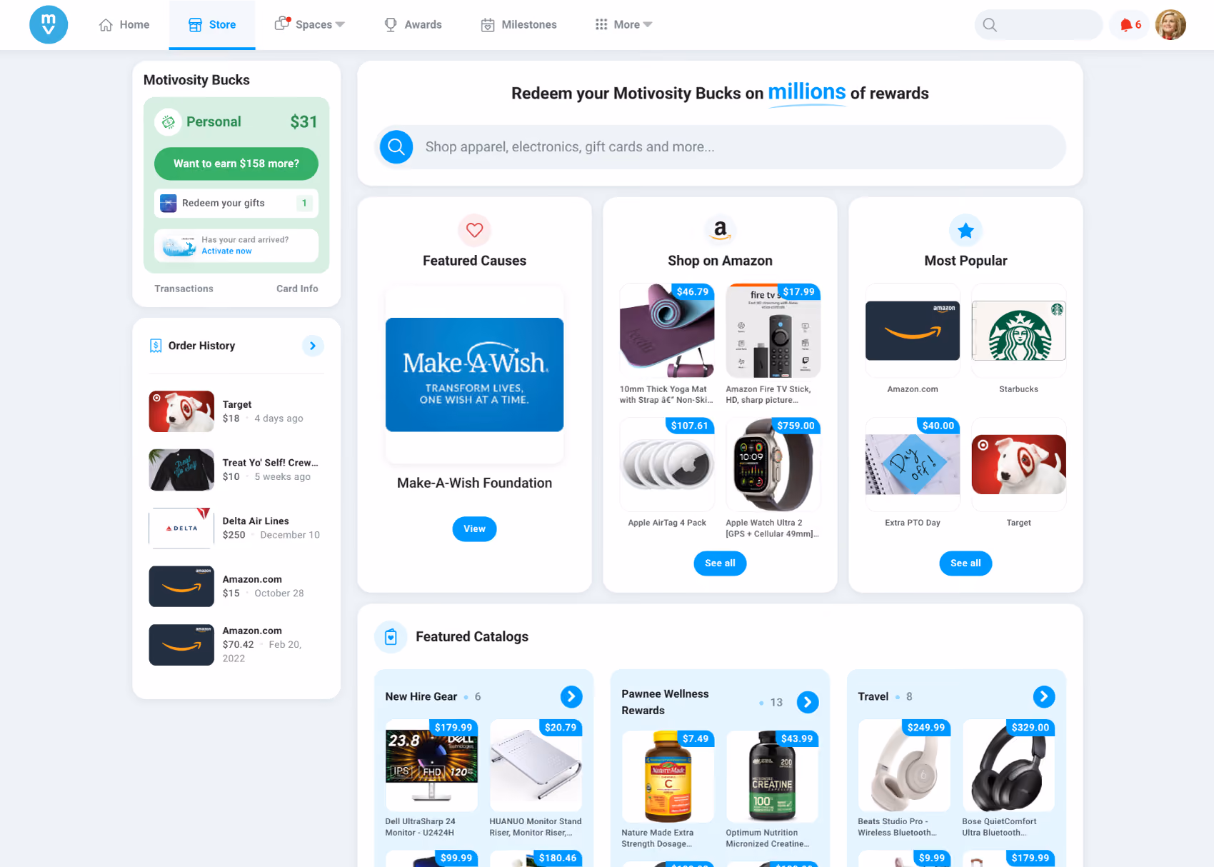 Motivosity's employee rewards program dashboard screenshot