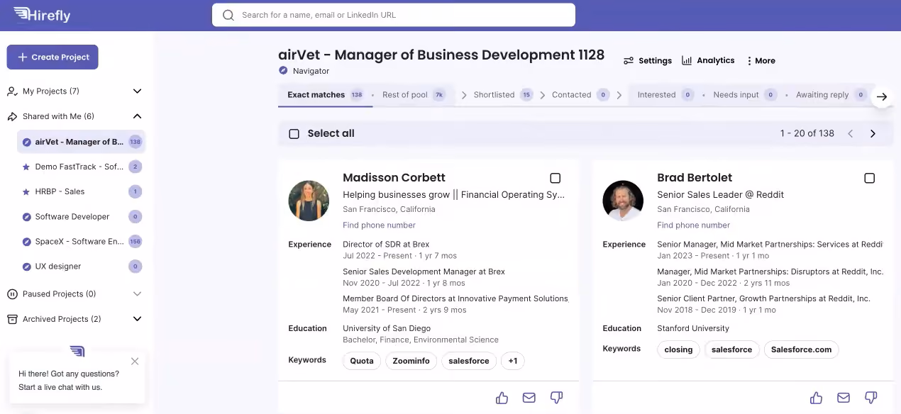 Screenshot of Hirefly recruiting automation software platform