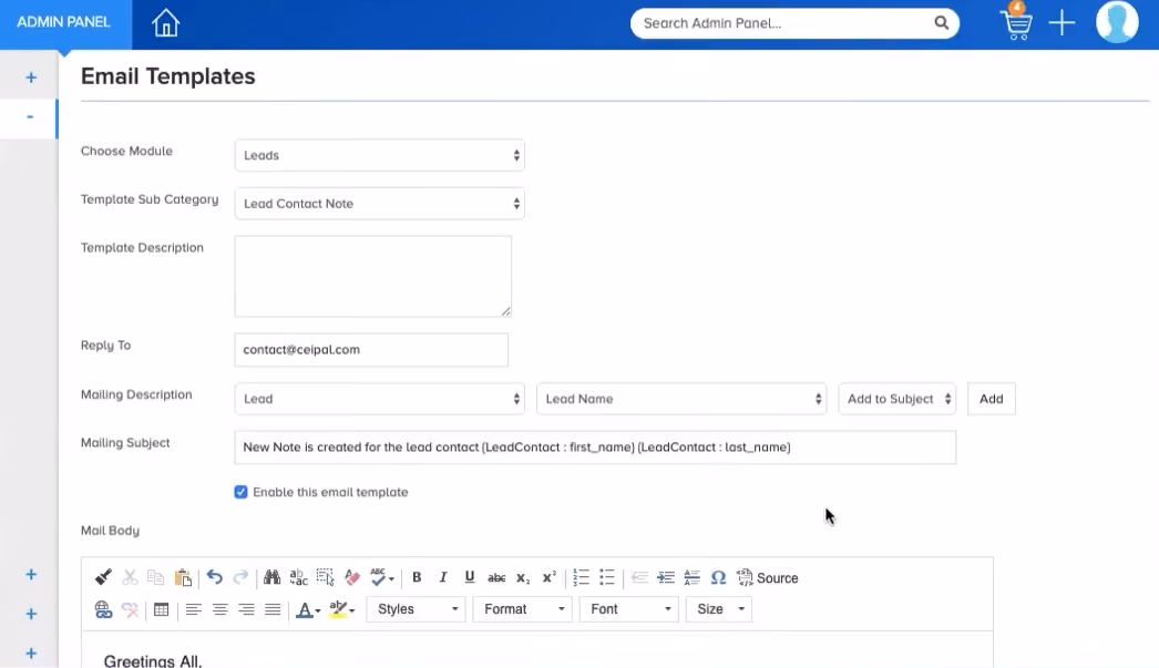 Ceipal staffing software provides email templates for streamlined talent engagement
