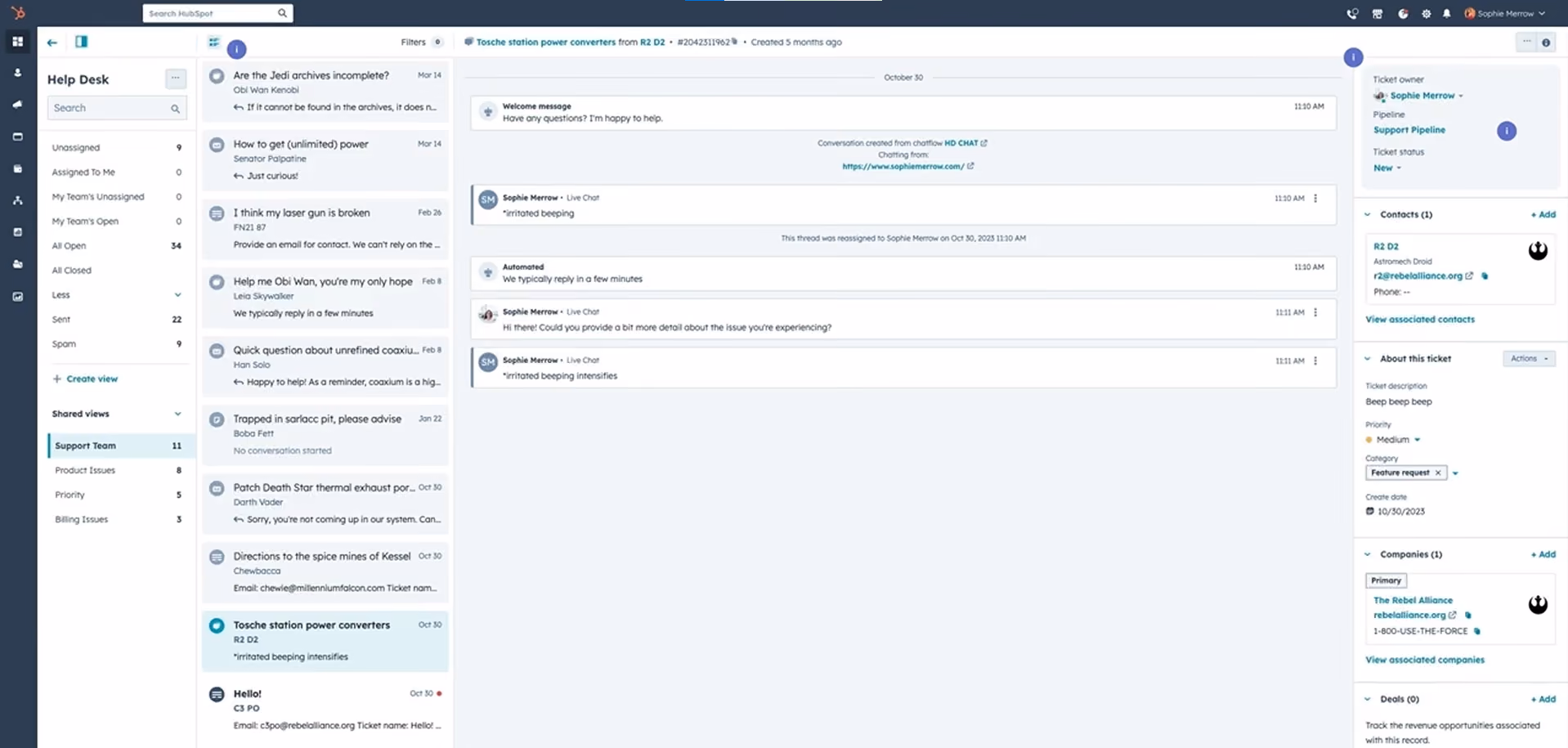 Hubspot IT helpdesk ticketing system UI