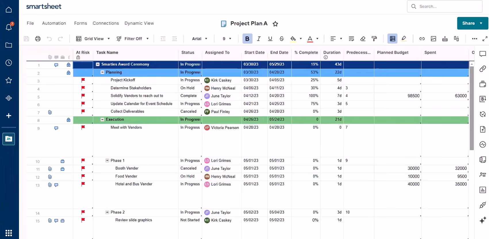 Smartsheet project management software screenshot