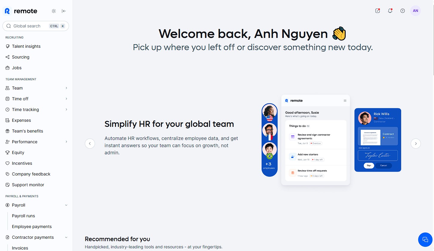 Remote HRIS platform screenshot