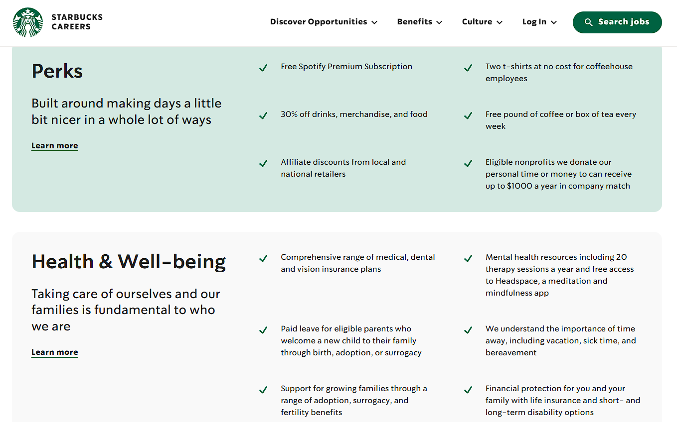 Starbucks employee perks and benefits