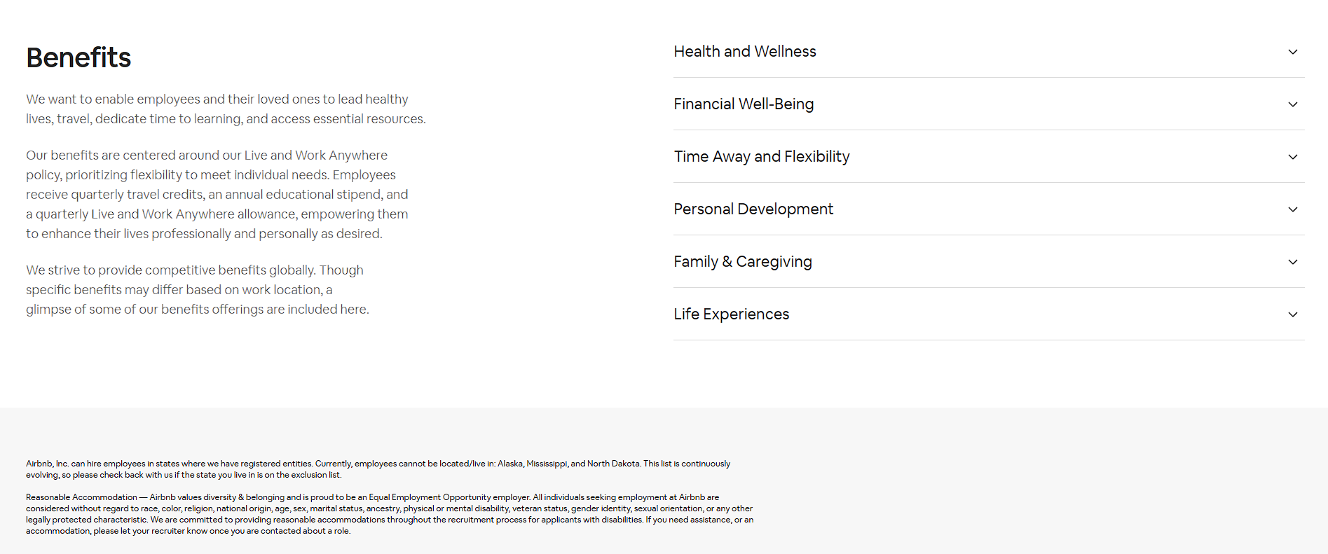 Airbnb employee benefits