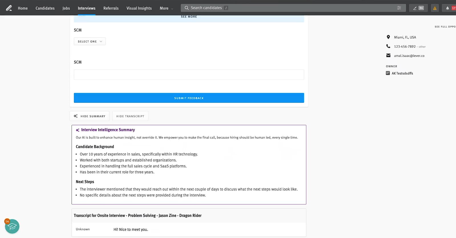 Lever ATS platform screenshot