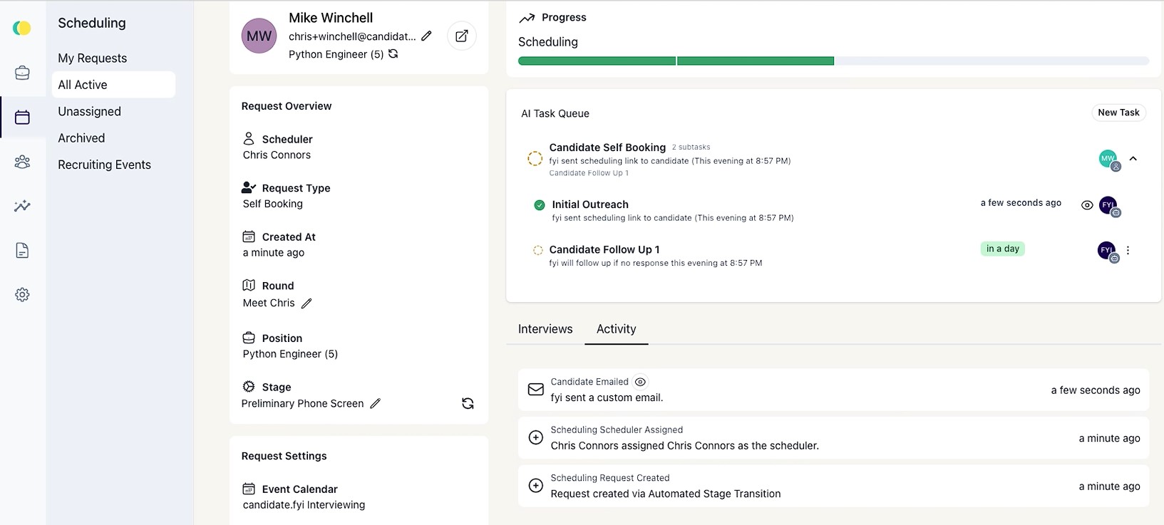 candidate.fyi interview scheduling software UI