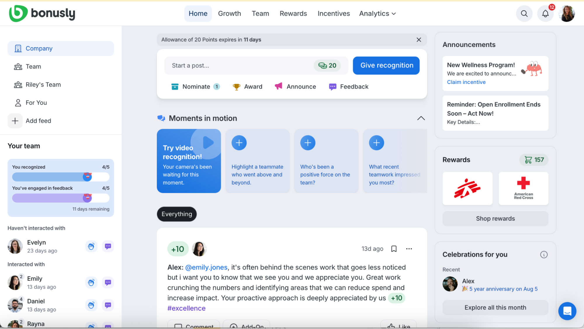 Employee recognition software Bonusly