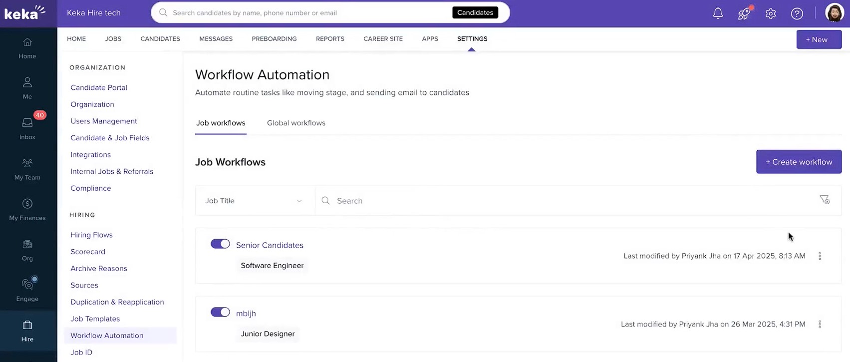 Keka ATS platform