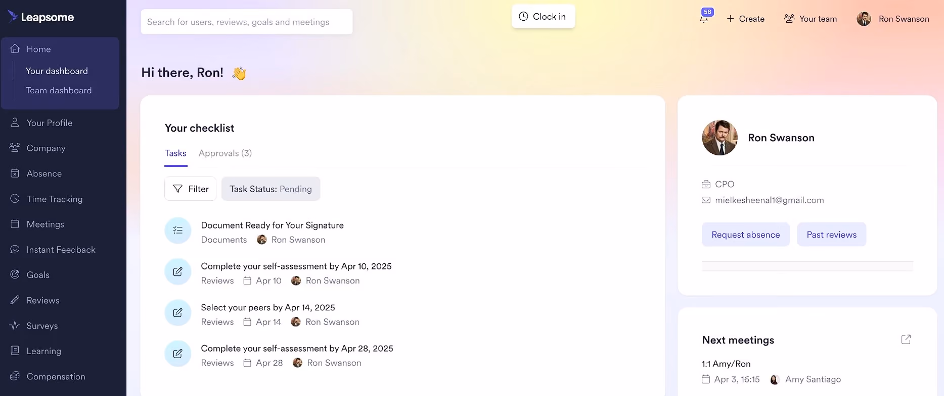 A screenshot of employee engagement software Leapsome