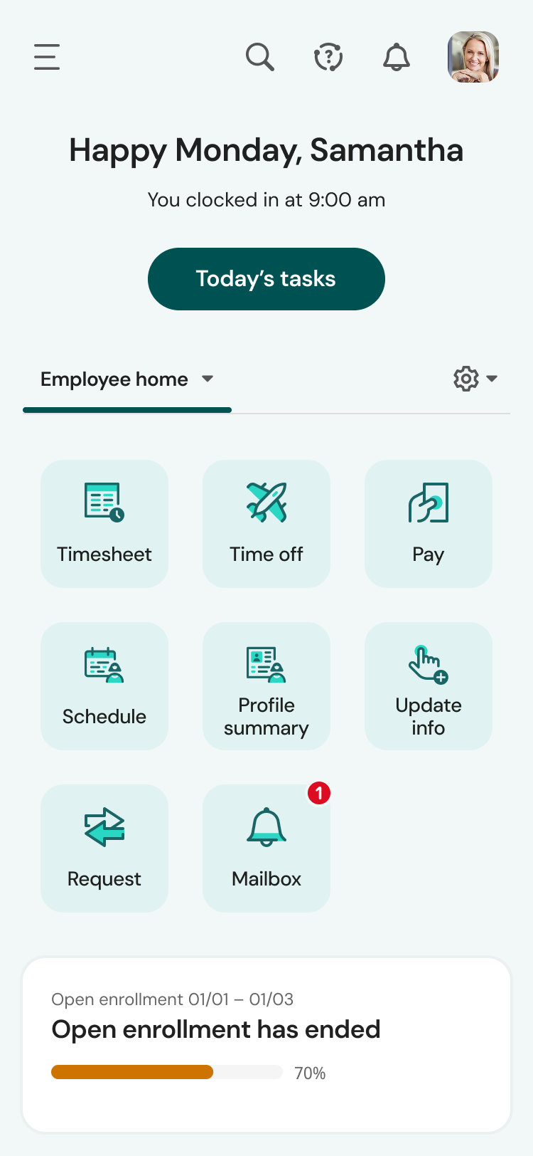 UKG HRMS Platform dashboard screenshot
