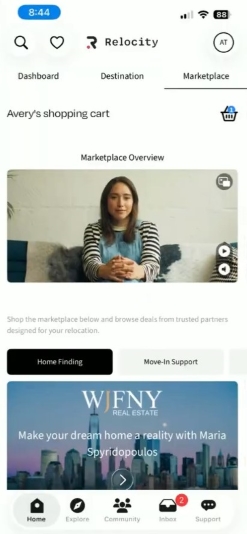 relocation platform Relocity user interface