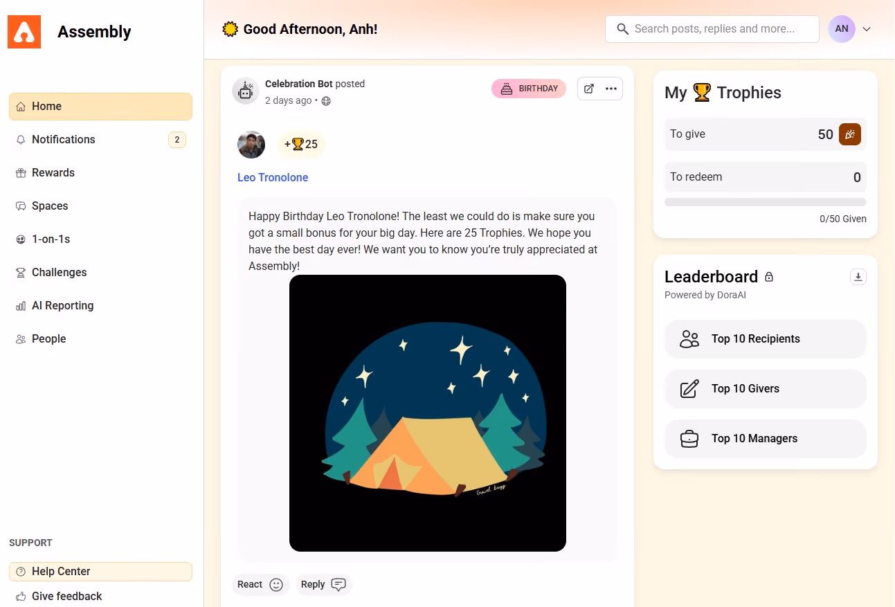 Assembly employee recognition platform