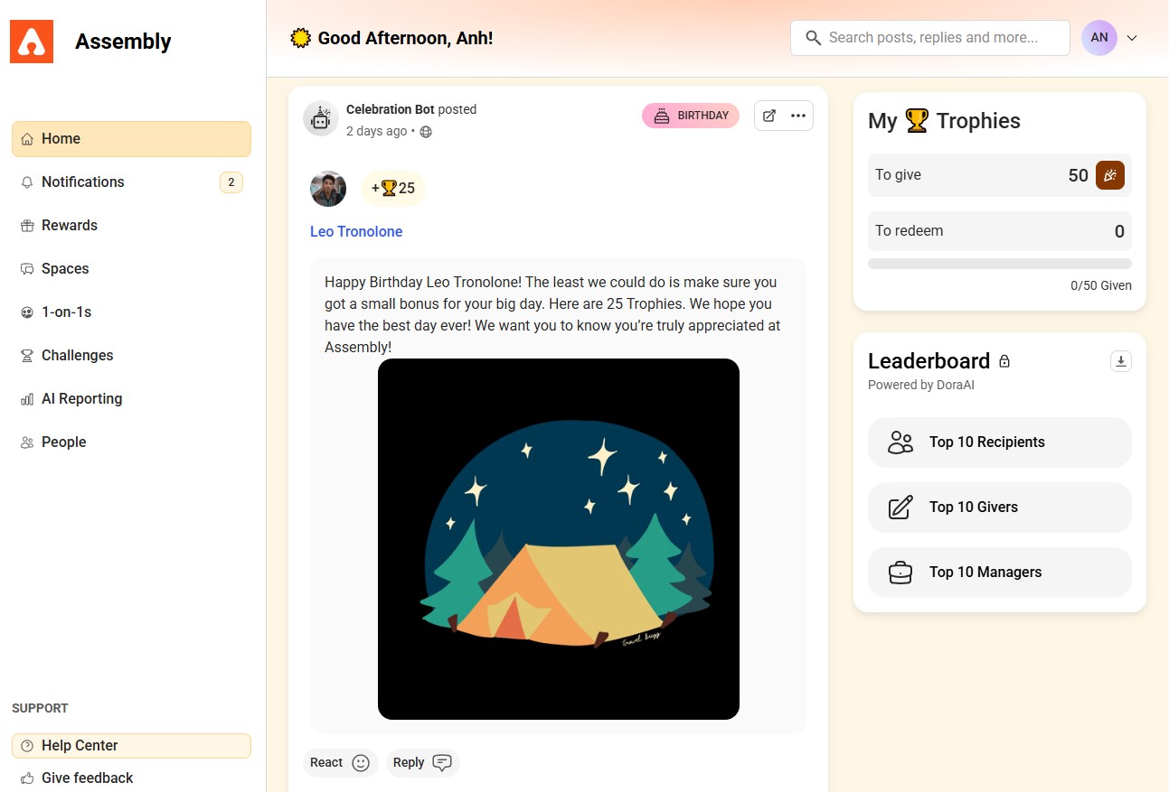 Assembly employee recognition platform