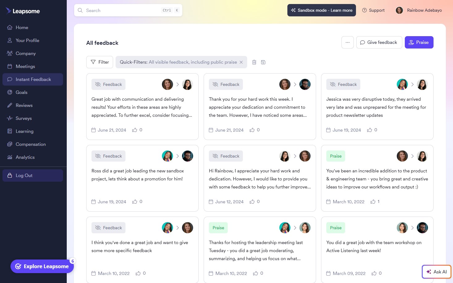Leapsome employee experience platform