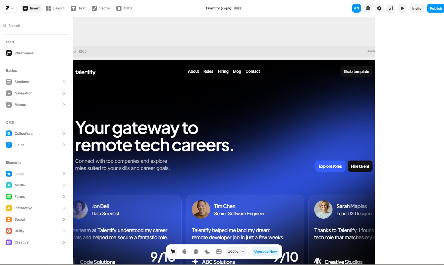 Framer recruiting website builder
