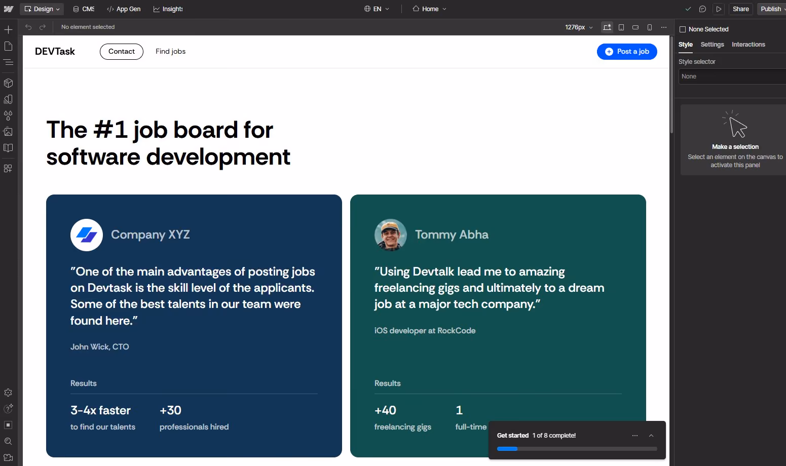 Webflow recruitment website builder