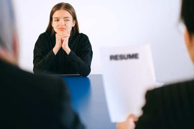 A candidate annoyed during her interview