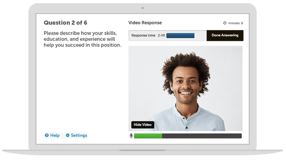Screenshot of HireVue video interview