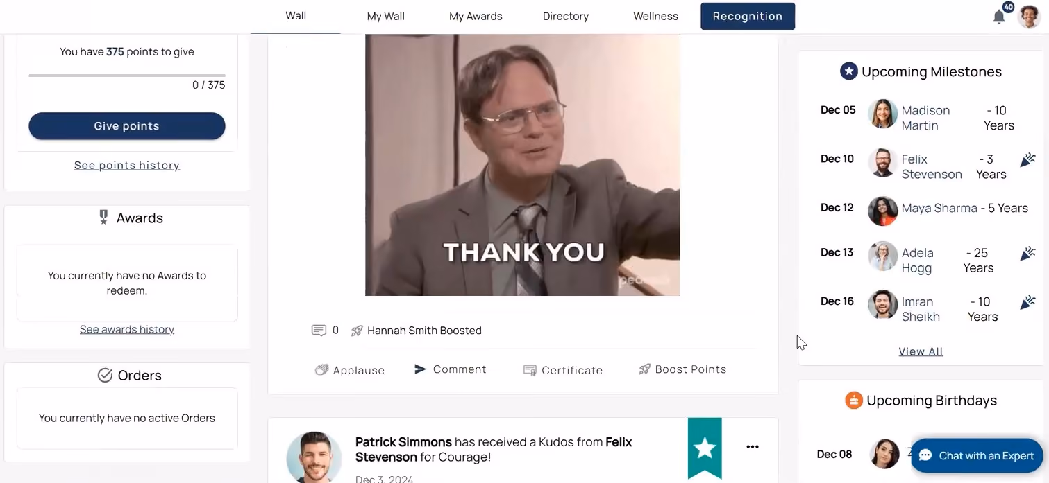 TerryBerry employee recognition platform dashboard