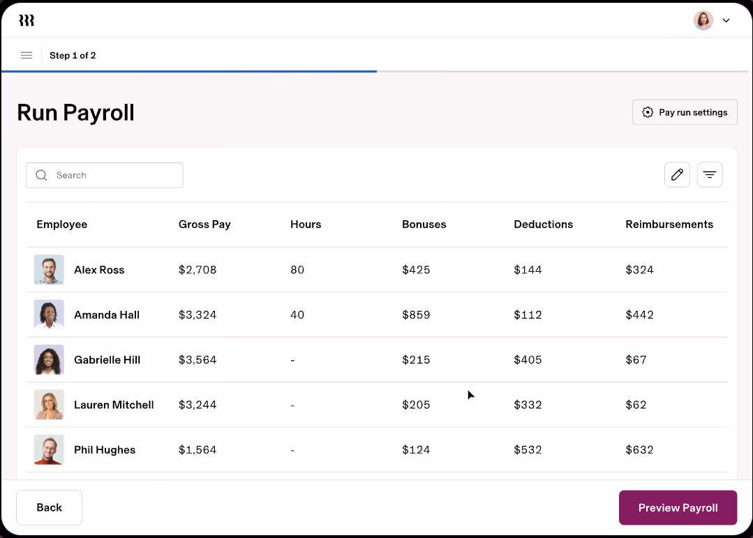 Rippling’s famous payroll view, also applicable to EOR models.