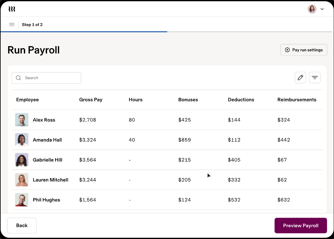 Rippling’s famous payroll view, also applicable to EOR models.