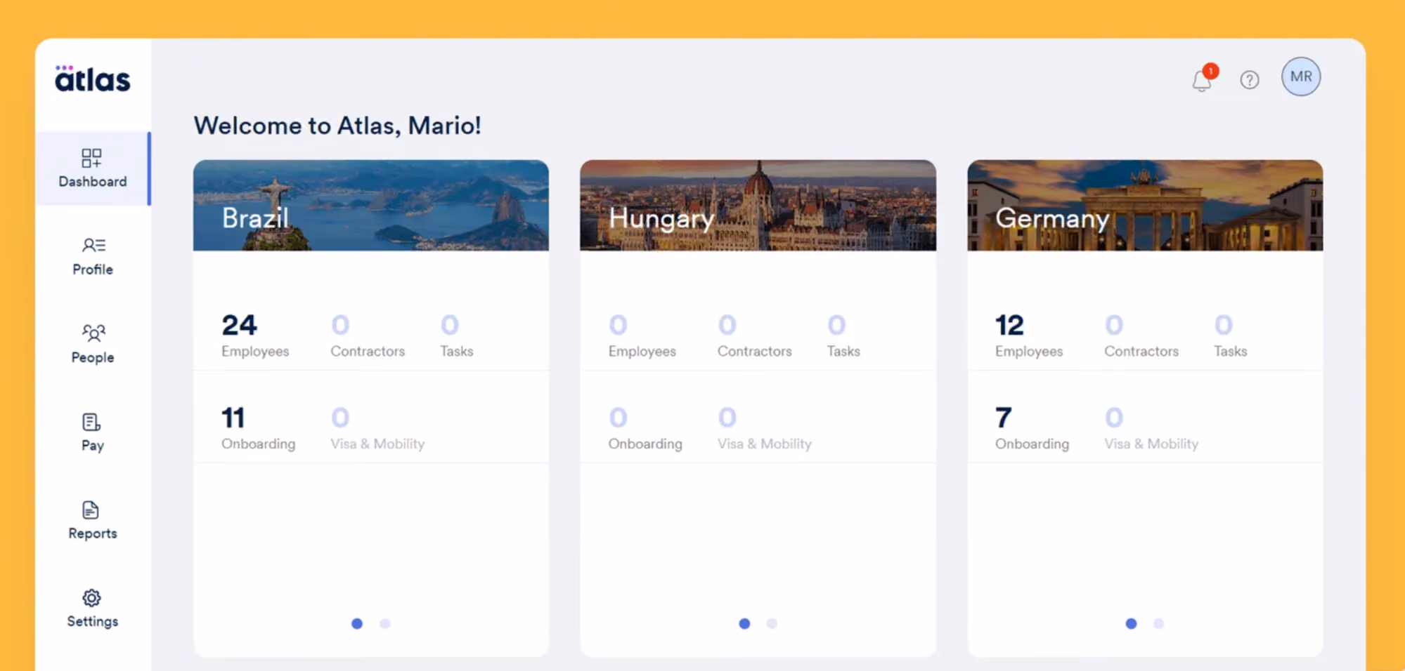 A sample view of Atlas HXM’s multi-country payroll management.