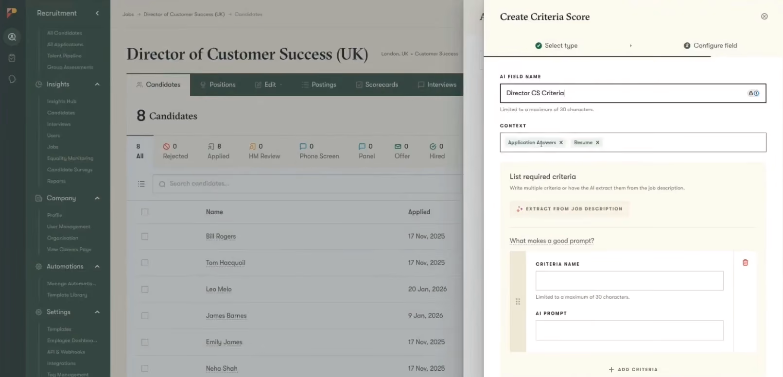 Pinpoint ATS new feature Candidate Match Score