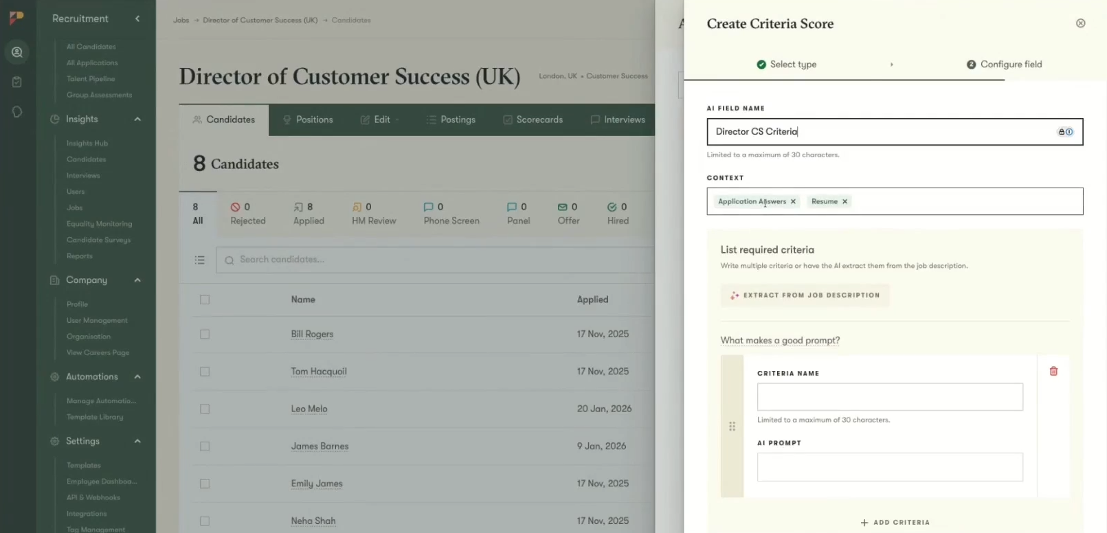 Pinpoint ATS new feature Candidate Match Score