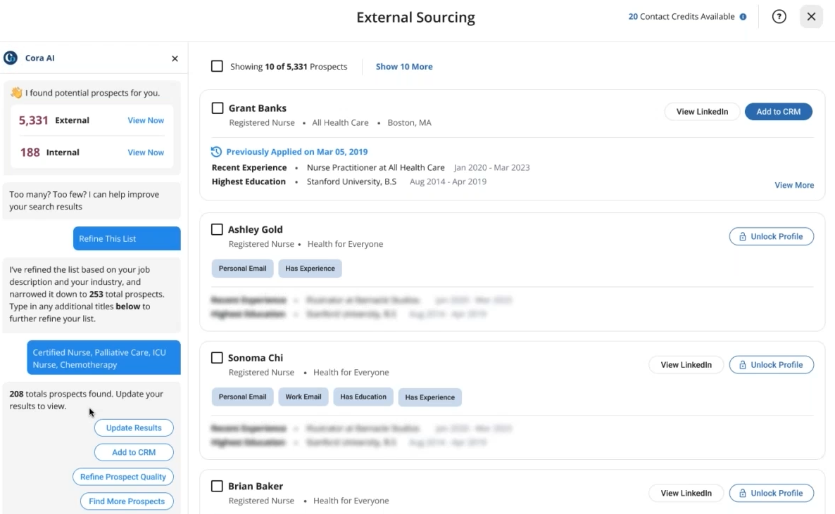 ClearCompany ATS’s AI-powered candidate sourcing dashboard