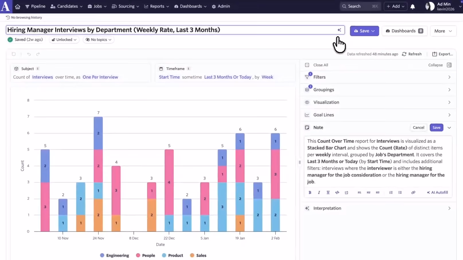 Ashby ATS new AI-powered reporting feature