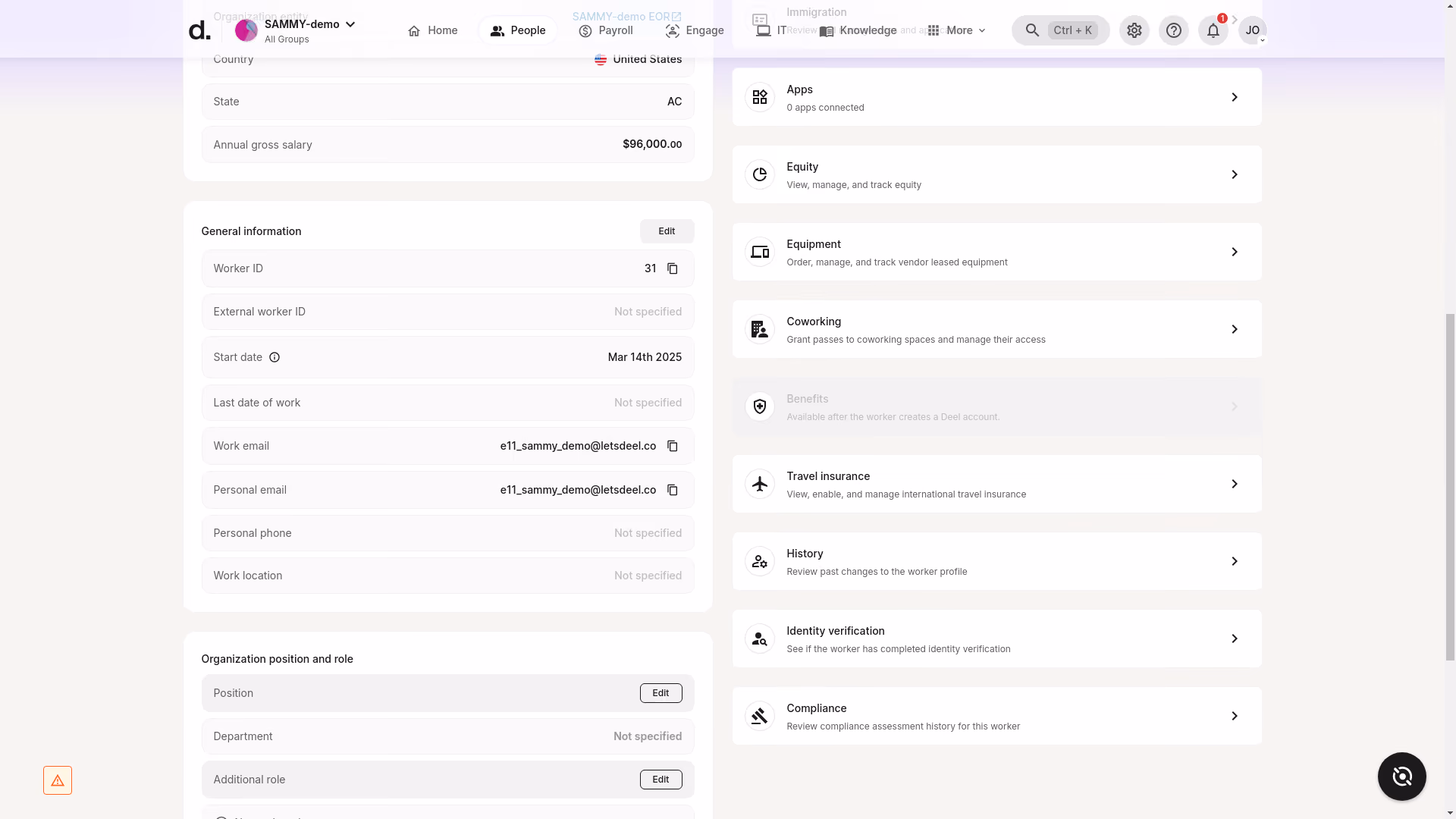 Deel employee management software dashboard