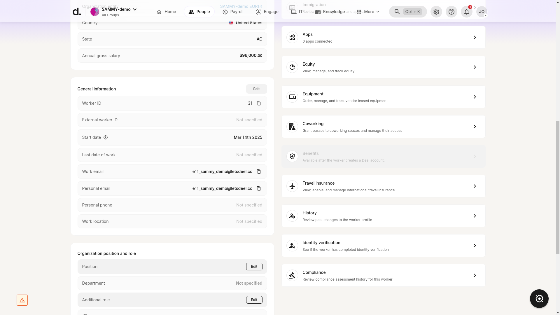 Deel employee management software dashboard