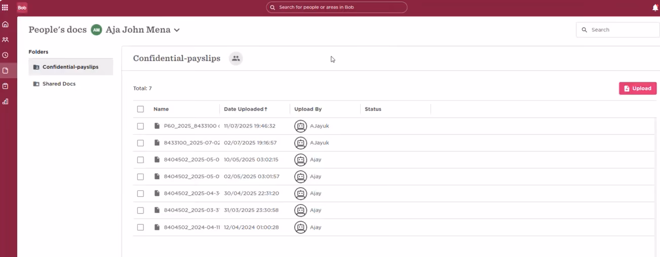 Screenshot of HiBob Payroll dashboard