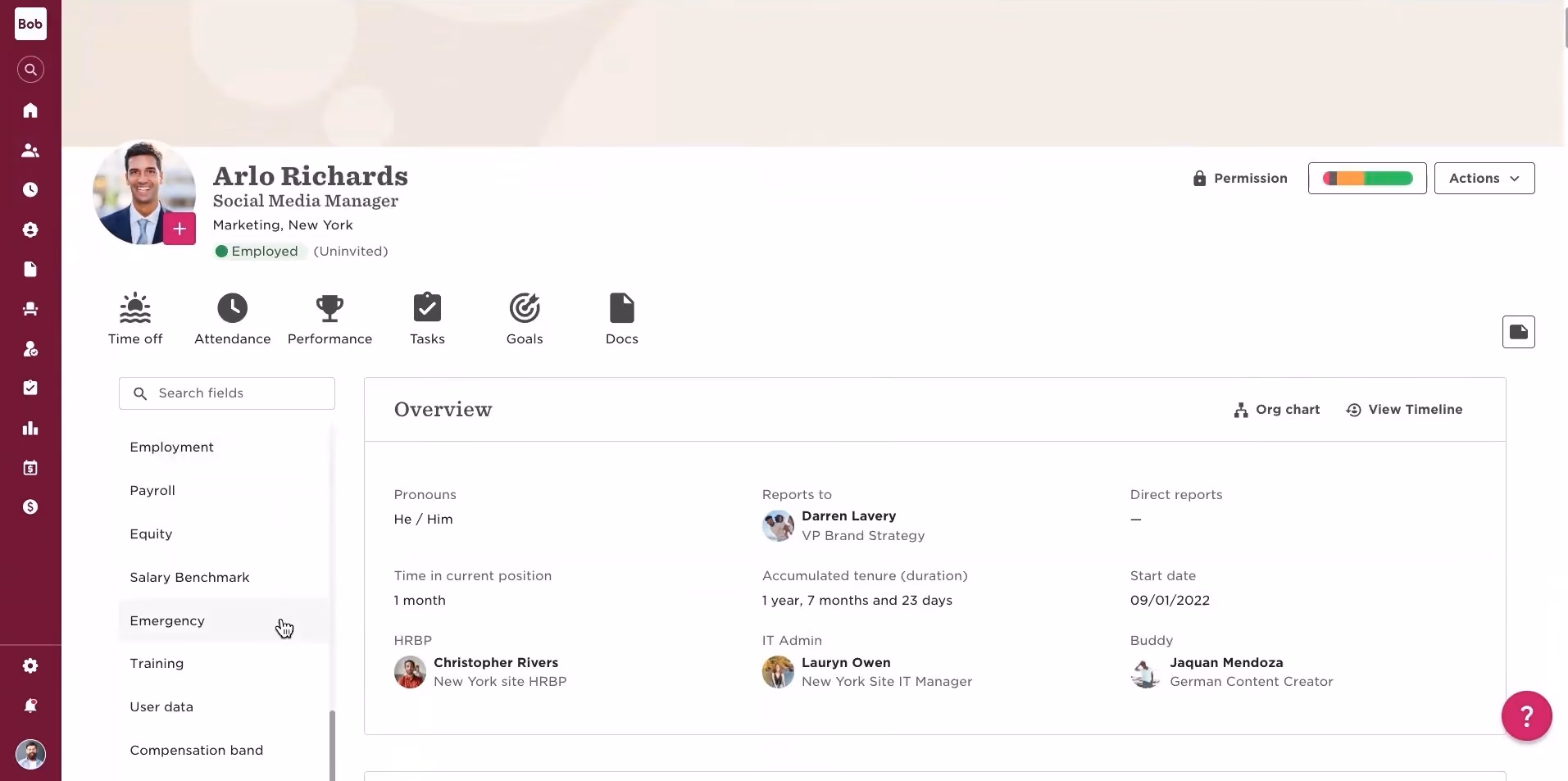 Screenshot of HiBob HCM