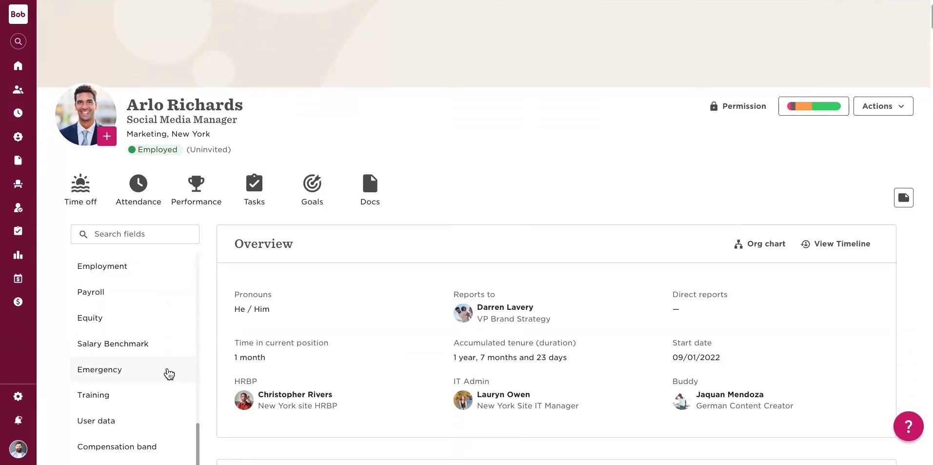 Screenshot of HiBob HCM