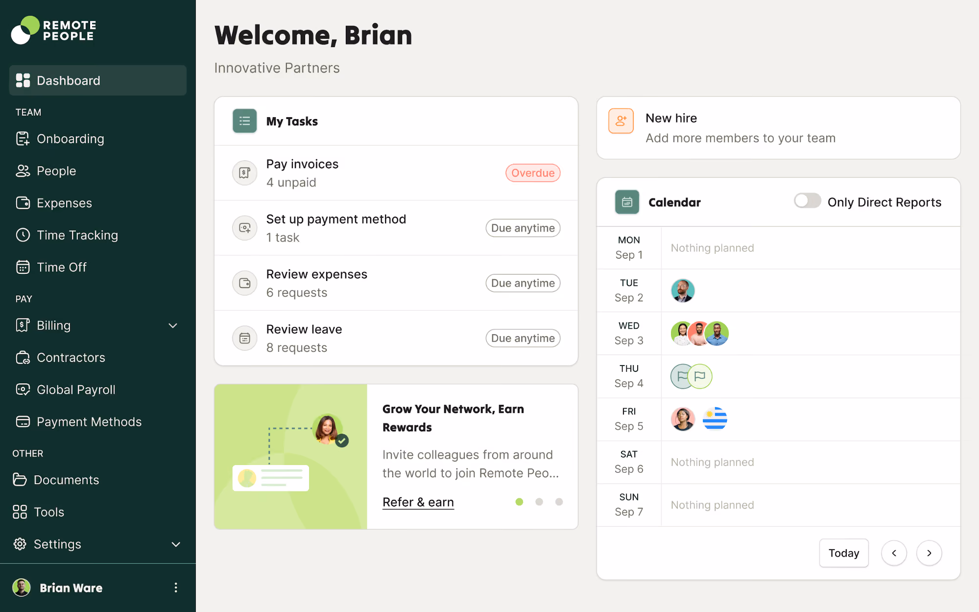 Interface of Remote People EOR platform