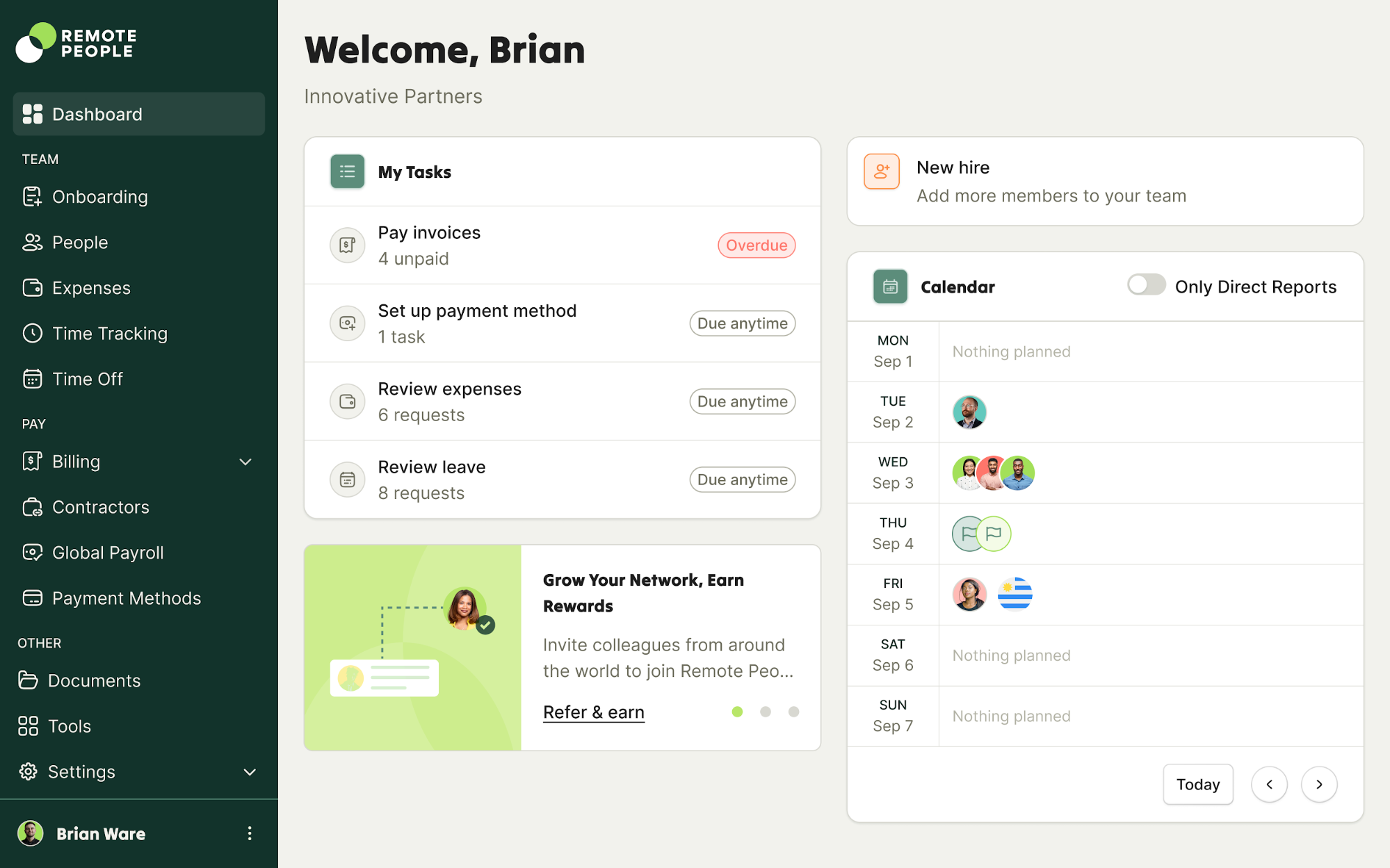 Interface of Remote People EOR platform