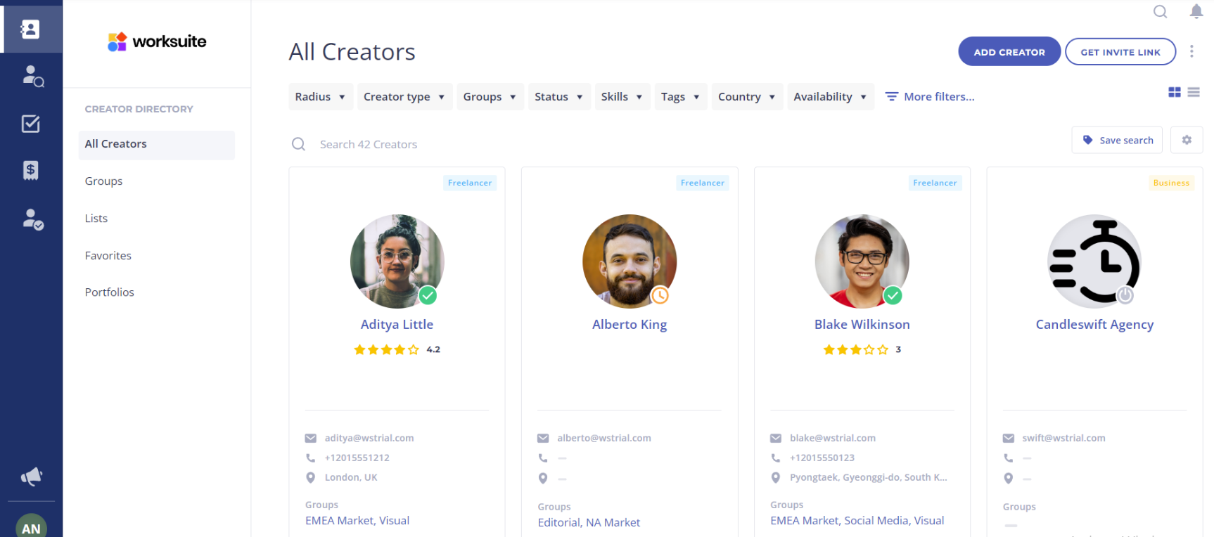 Worksuite platform UI
