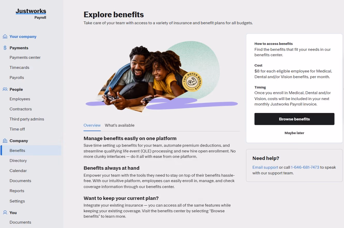 Justworks payroll and benefits platform dashboard