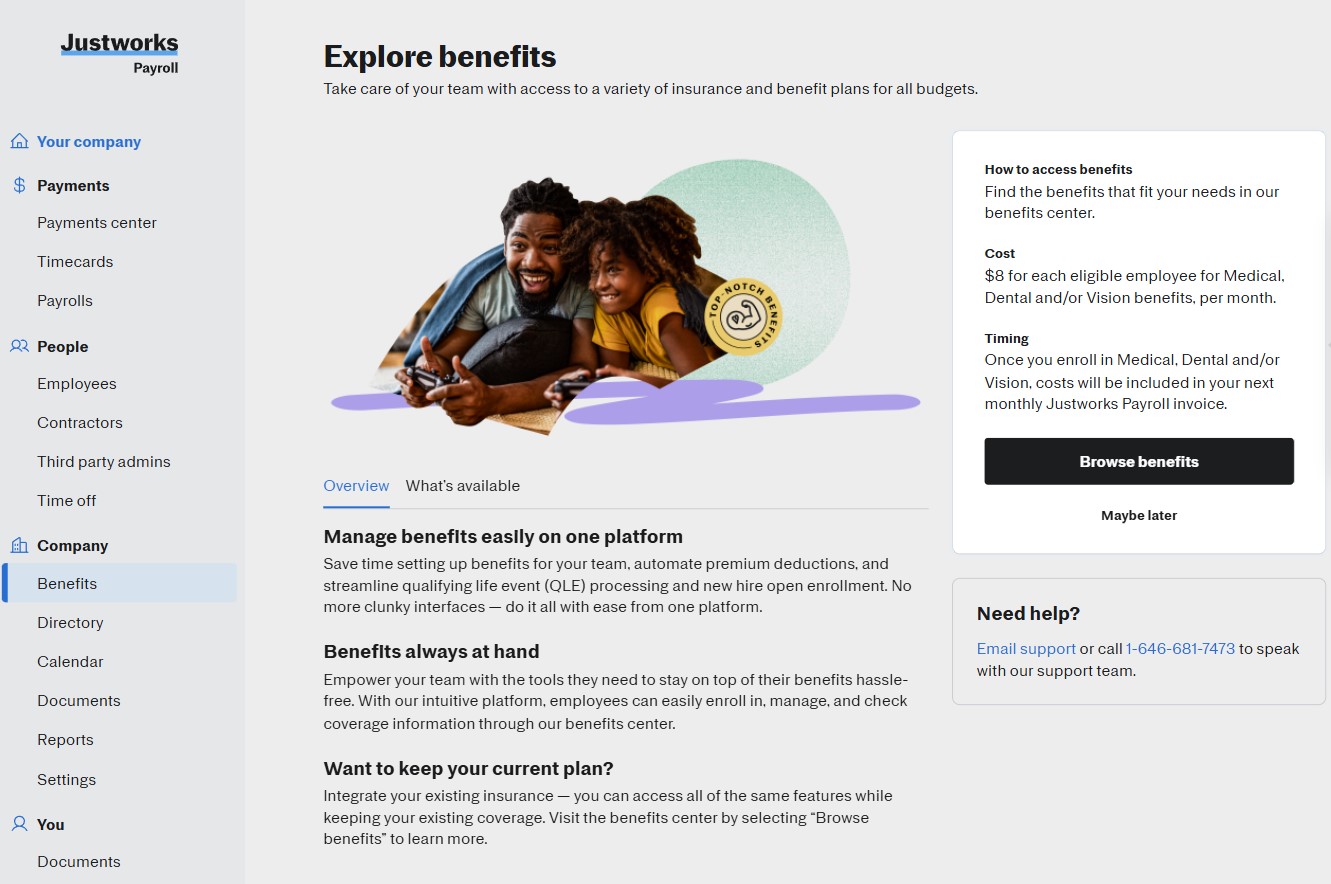 Justworks payroll and benefits platform dashboard