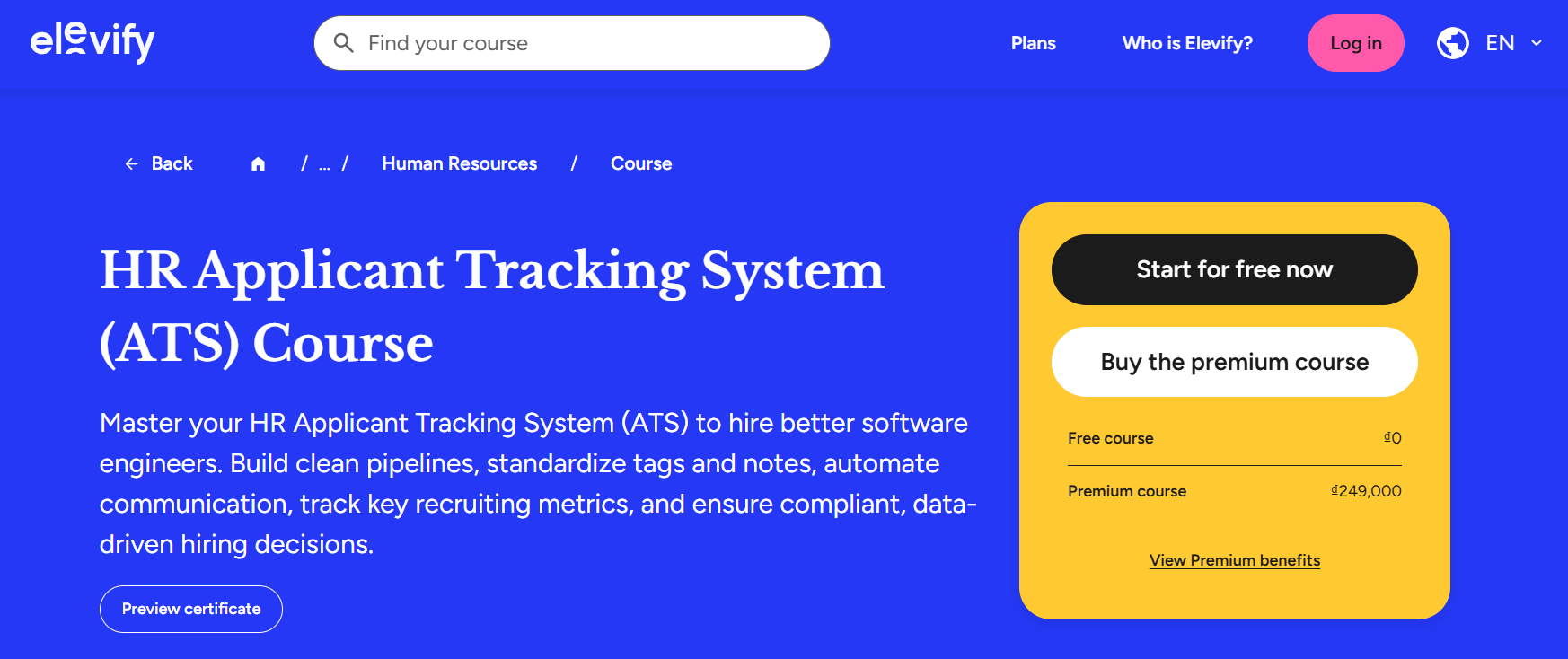 Elevify HR Applicant Tracking System Course