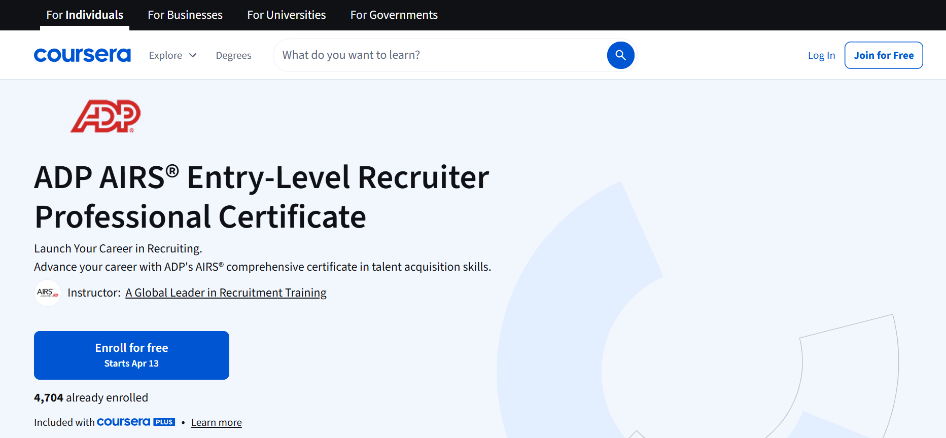 ADP AIRS Entry-Level Recruiter Professional Certificate