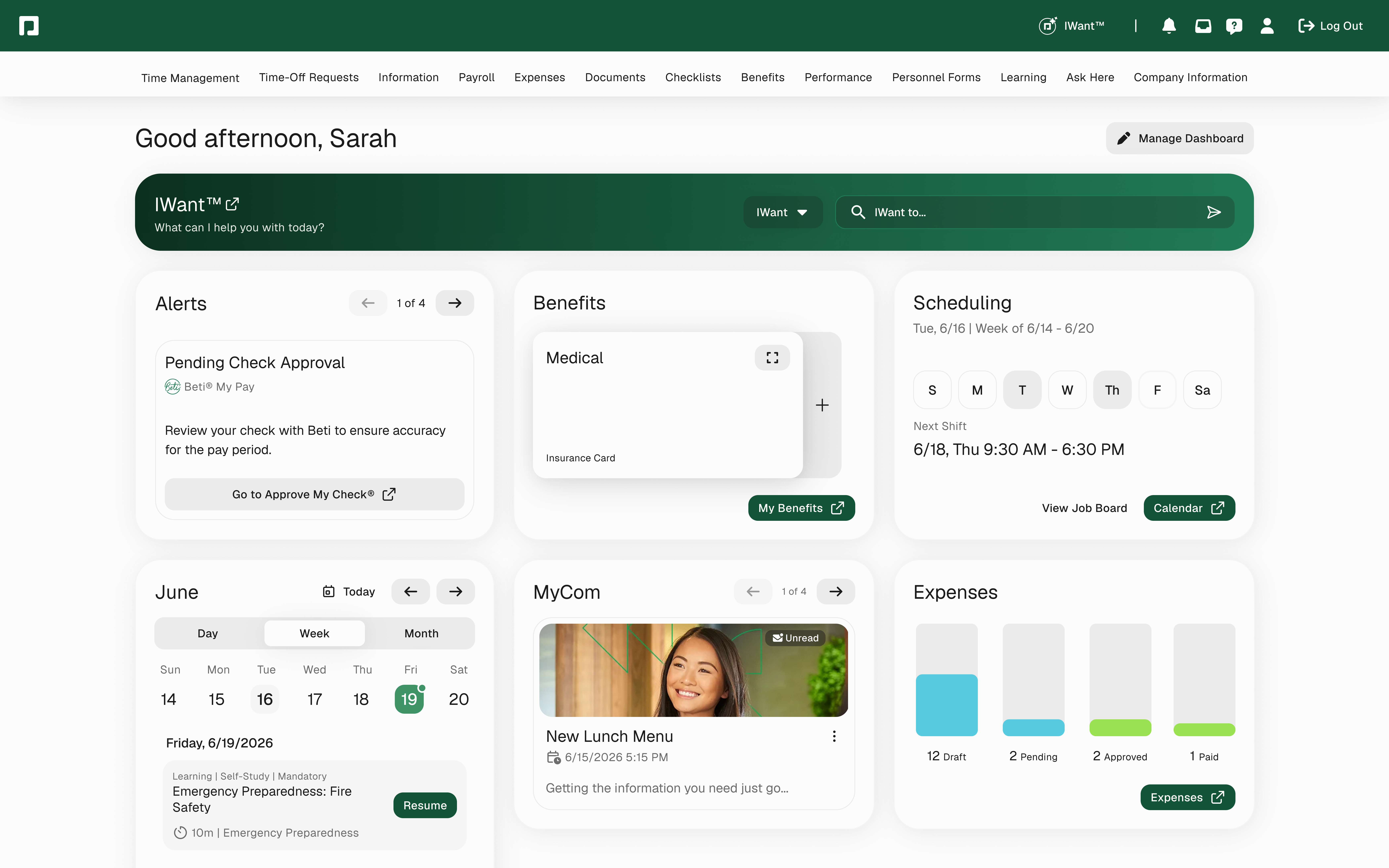 Paycom's payroll platform dashboard