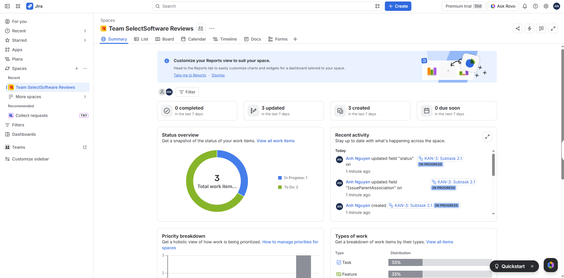 Inside Jira platform’s Spaces. Image credit: Anh Nguyen/SelectSoftware Reviews