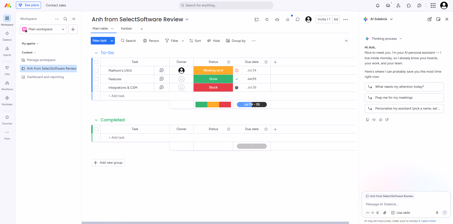 Inside Monday team collaboration platform. Image credit: Anh Nguyen/SelectSoftware Reviews
