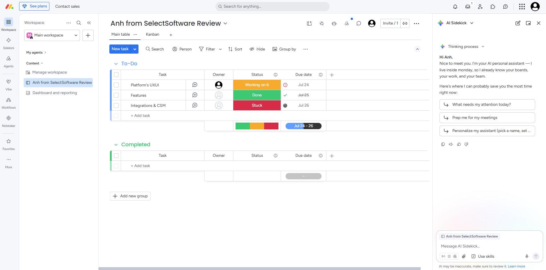 Inside Monday team collaboration platform. Image credit: Anh Nguyen/SelectSoftware Reviews