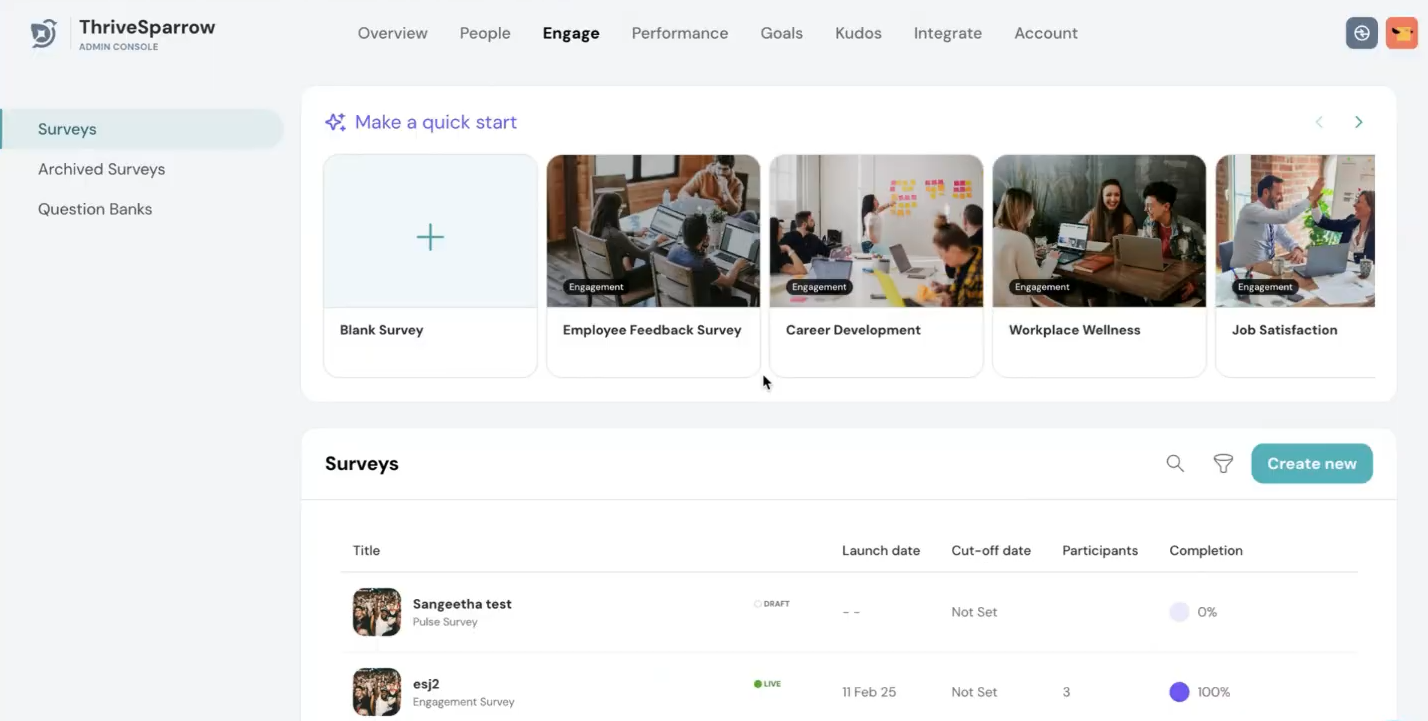 ThriveSparrow employee engagement software dashboard