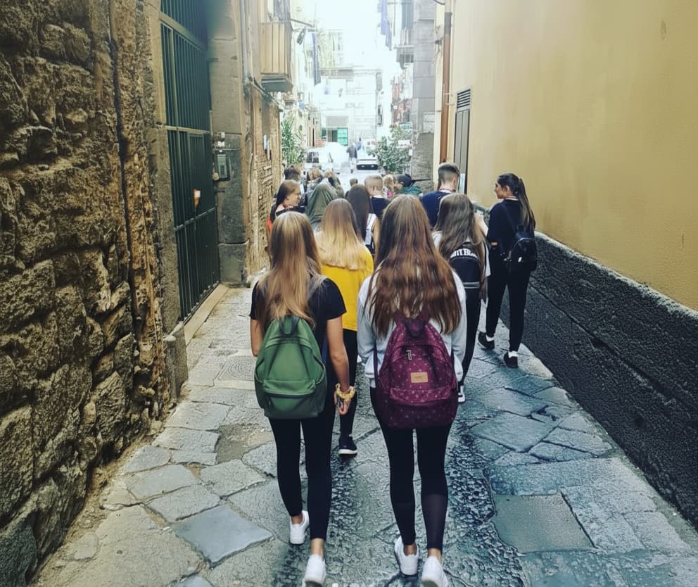 school trip to barcelona group of students